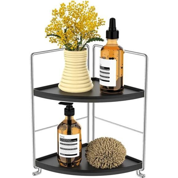 Kitchen Spice Rack Standing Shelf, 2-Tier Corner Storage Shelf, Bathroom - Picture 3 of 8